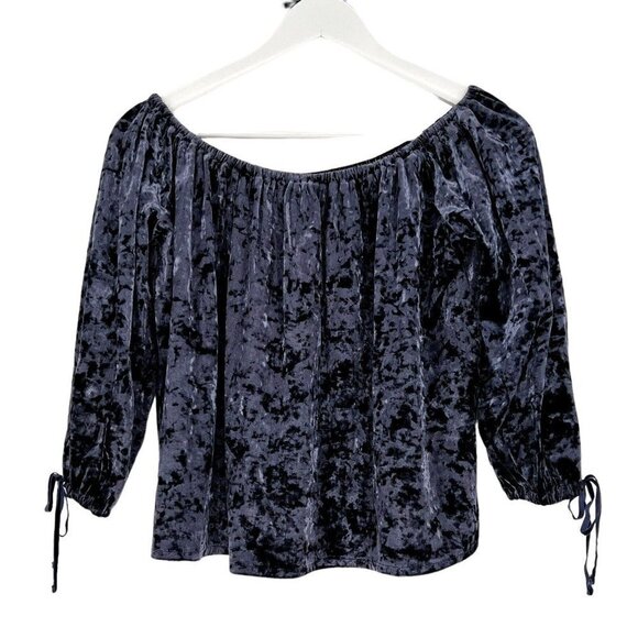 American Eagle Outfitters Blouse Women Small Velour Velvet Blue Peasant Boho Top - Picture 12 of 16